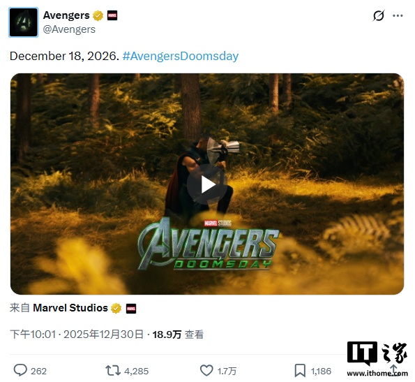 漫威《复仇者联盟 5:毁灭之日》第二支预告发布:雷神索尔携养女回归,2026 年全球献映 漫威《复仇者联盟 5:毁灭之日》第二支预告发布:雷神索尔携养女回归,2026 年全球献映