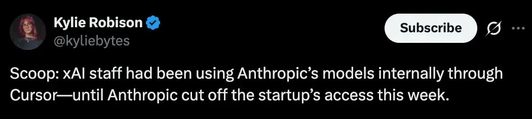 倒逼自研:xAI 员工用 Claude 写代码,Anthropic 反手拔了马斯克的网线 倒逼自研:xAI 员工用 Claude 写代码,Anthropic 反手拔了马斯克的网线