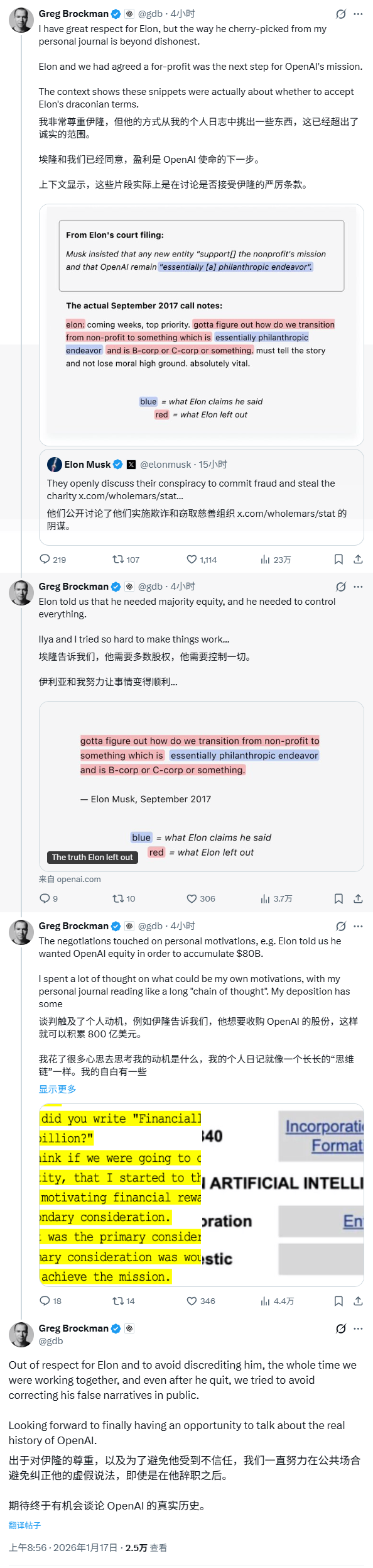 OpenAI 称马斯克断章取义：他曾争夺公司控制权、为特斯拉以权谋私，当年说的与现在压根不一样